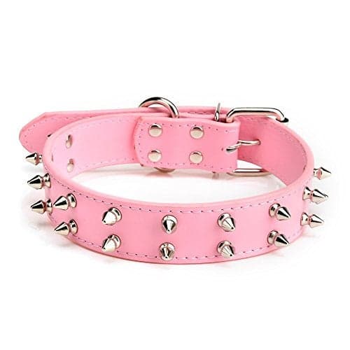 Dogs Kingdom 20-22'' Large Spikes Leather Dog Collars Studded Dog Collar Pink L
