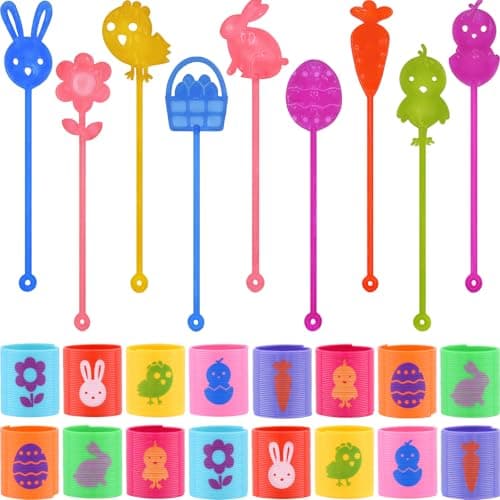 Howzcci 48 PCS Easter Party Favors Toys 24 PCS Sticky Hands Toy with 24 PCS Mini Slinky Coil Springs Toys for Kids Girls Boys Easter Basket Stuffers Party Favors Gifts