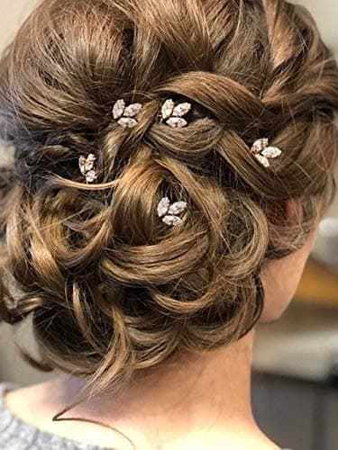 Wedding Hair Pins for Bride, 5PCS Rose Gold Decorative Hair Pins With Rhinestone, Hair Accessories (Rose Gold Clear)