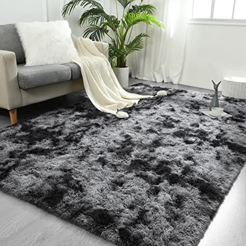 FlyDOIT 6x9 Feet Large Area Rugs for Living Room, Tie-Dyed Dark Grey Shaggy Rug Fluffy Throw Carpets, Ultra Soft Plush Modern Indoor Fuzzy Rugs for Bedroom Girls Kids Nursery Room Dorm Home Decor