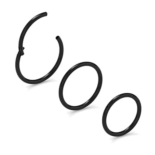NewkeepsR 3PCS-1.0mm Black Anodised Hinged Clicker Nose Hoop Rings, 18 Gauge 316L Steel Seamless Segment Sleeper Earrings Piercing-7/8/9mm