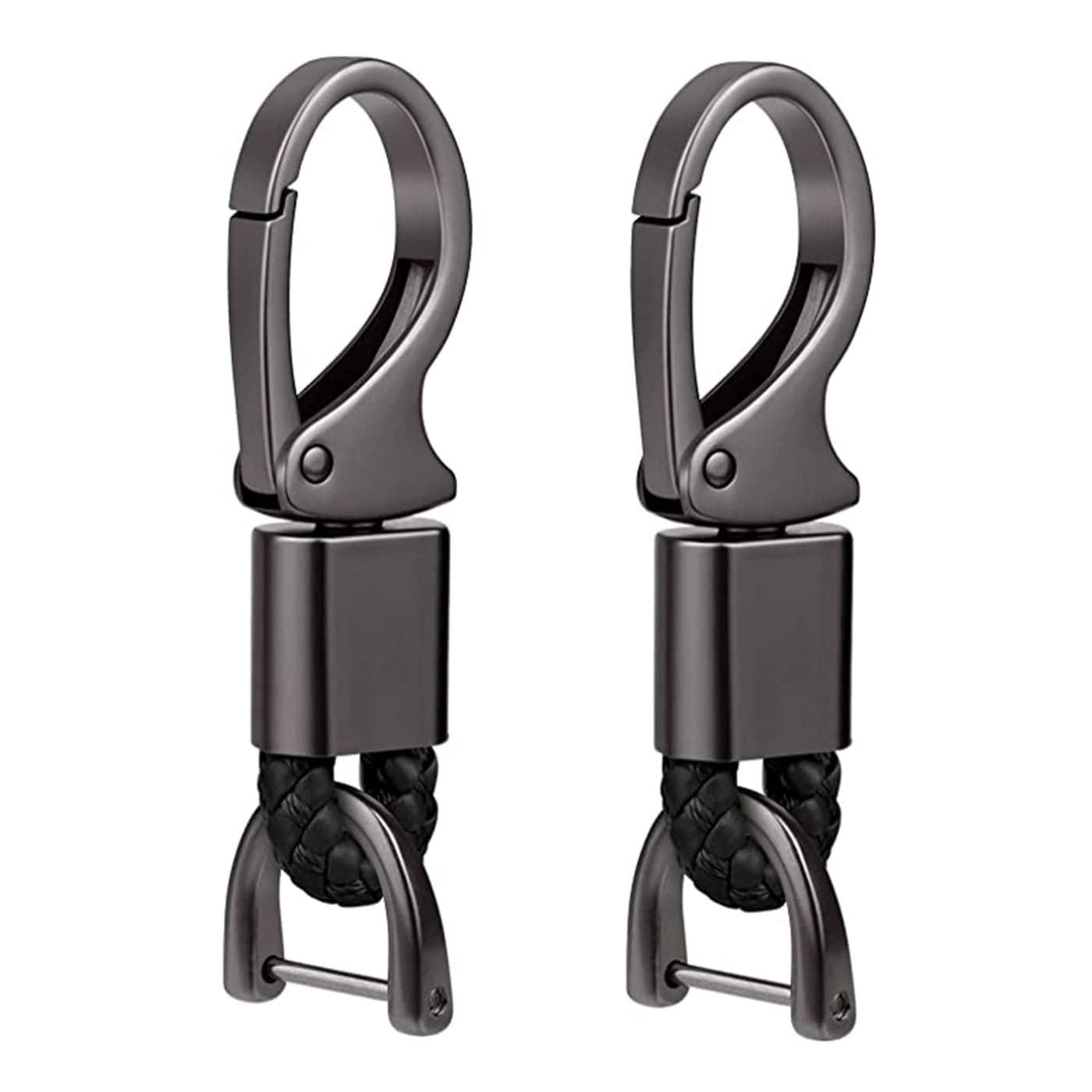 Car Key Fob, Holder Keys Chain Sturdy Metal with D-ring for Men and Women 2 Pack Black Suitable for Most Car Keys Embedded in PU Leather