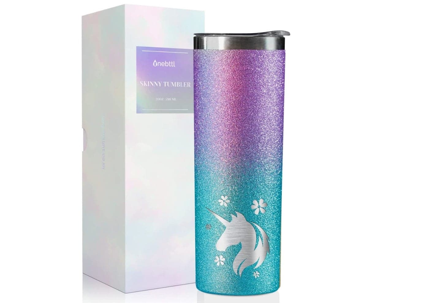 Onebttl Unicorn Gifts for Teen Girls Women 20oz Insulated Stainless Steel Tumblers with Lids and Straws Perfect Gifts for Unicorn Lovers Girl Women Glitter Blue Purple Flower