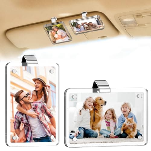 LiftRemote Car Picture Holder Car Visor Photo Clip Clear Acrylic Magnetic Frame for Auto Accessories Compatible with Instax Mini Polaroid Go Wallet Size Family Pet Photos 2 Pack