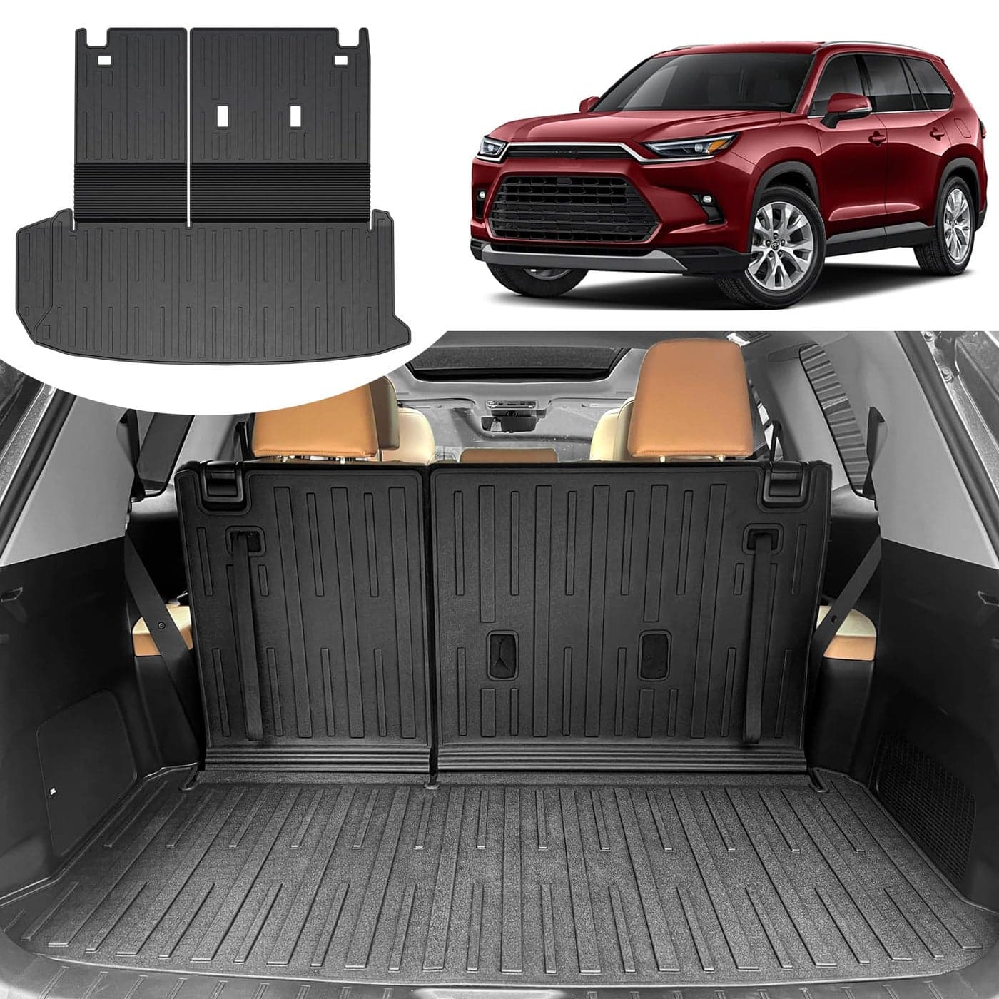 HOUCLEMIC Cargo Liner for 2025 2024 Grand Highlander Accessories Cargo Mat Seat Backrest 2 in 1 Mat AllWeather TPE Back Seat Protector Trunk Mat for Grand Highlander Accessories