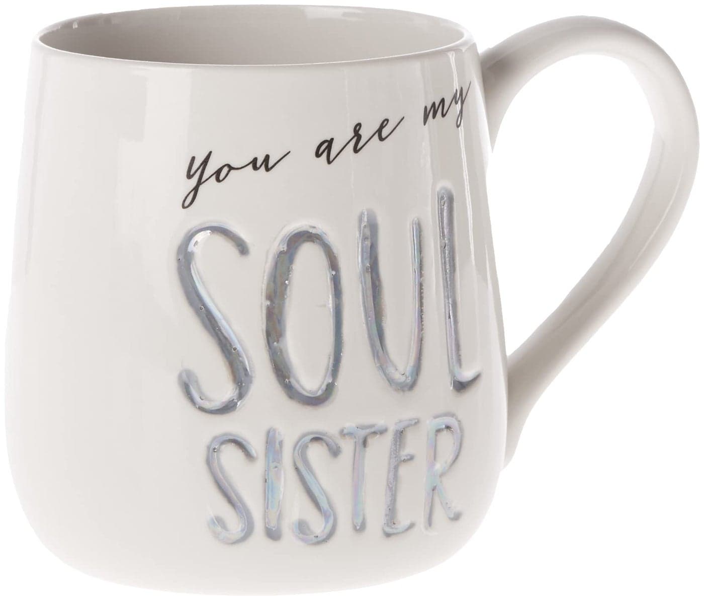 Enesco 6000526 Our Name Is Mud “Soul Sister” Stoneware Engraved Coffee Mug, 16 oz, Gray