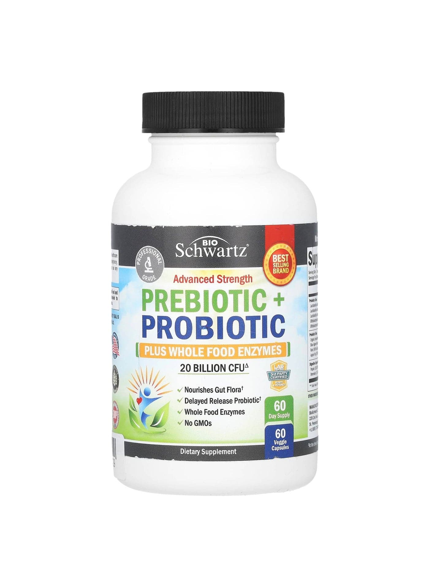 Advanced Strength Prebiotic + Probiotic Plus Whole Food Enzymes, 20 Billion CFU, 60 Veggie Capsules