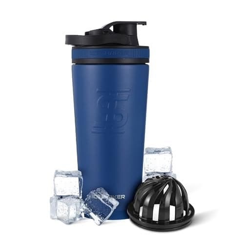 Ice Shaker Insulated Stainless Steel Shaker Bottle | 26oz, Navy | Cold for 30+ Hours | Insulated Cup with Twist-on Agitator | Odor-Free Bottle for Protein Shakes, Water, Smoothies, Cocktails