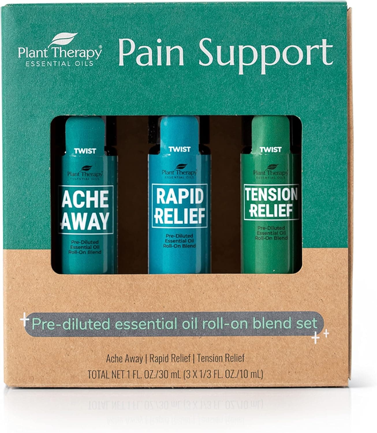 Plant Therapy Pain Support Essential Oil Roll On Blend Set 10 mL (1/3 oz) Each of Ache Away, Rapid Relief & Tension Relief, Pure, Pre-Diluted, Essential Oil Blends