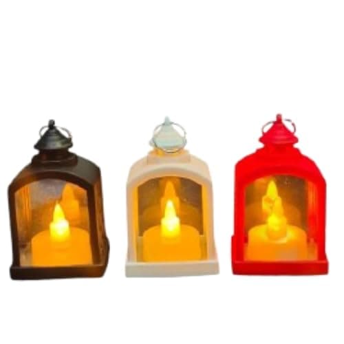 Flameless and Smokeless Antique LED Lamp and Hanging Led Candle Light for Home Hanging LED in Christmas Tree for Karthigai Christmas celeberations Multicolor in Different Shapes 3 Pcs