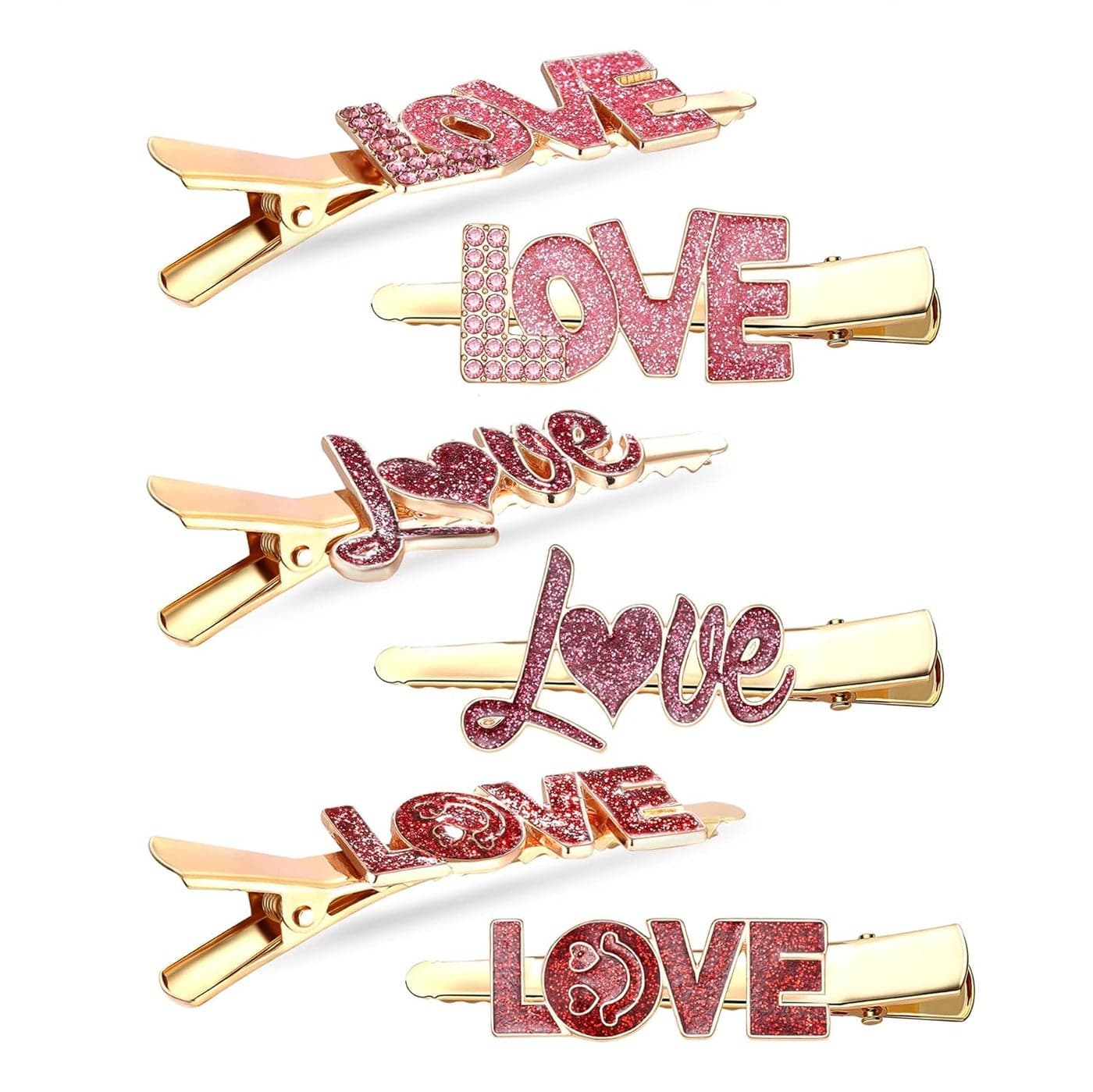 Glitter Valentines Day Hair Clips Rhinestone Love Letter Hairpins for Women Girls Sweet Romantic Cupid Heart Alligator Clips Barrettes Pretty Styling Hair Accessory Holiday Party Gifts