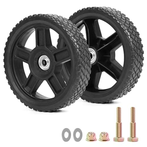 phepetroll 8 Inch Lawn Mower Wheels Kits Universal 8" Push Mower Wheels with 1/2" Bearing, Bolts & Nuts, Plastic Replacement Tires for Most Standard Garden Tiller, Pressure Washer, Handtruck, 2 Pack