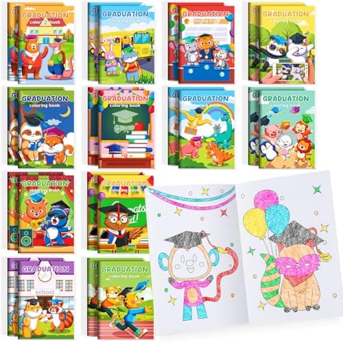 BenLouis 24 Pcs Kindergarten Graduation Mini Coloring Books Kids Preschool Graduation Party Favors Small Activity Books Bulk for Kids Student Congrats Grad Goodie Bags Stuffers Gifts Classroom Travel