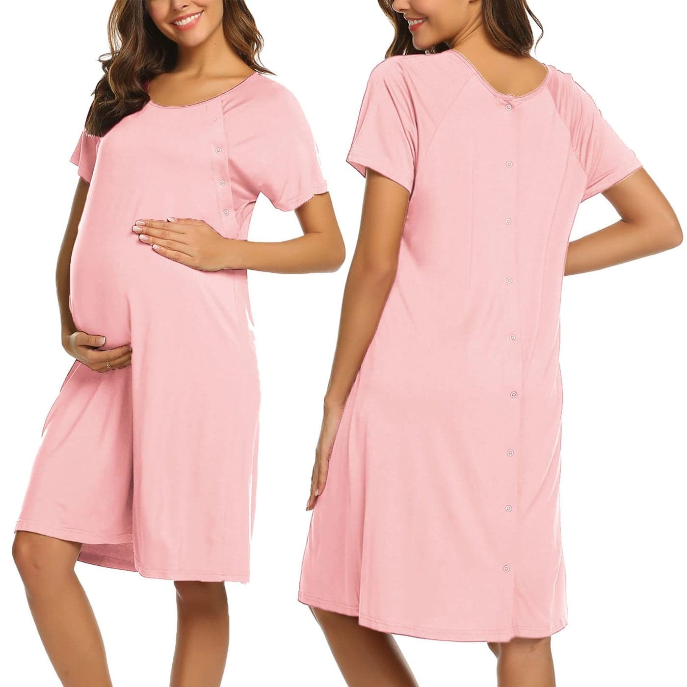 Ekouaer Womens, Nursing/Maternity Nightgown Nightshirt, Labor Delivery Gown for Hospital Breastfeeding, Sleepshirt Short Sleeve, Pink, Small