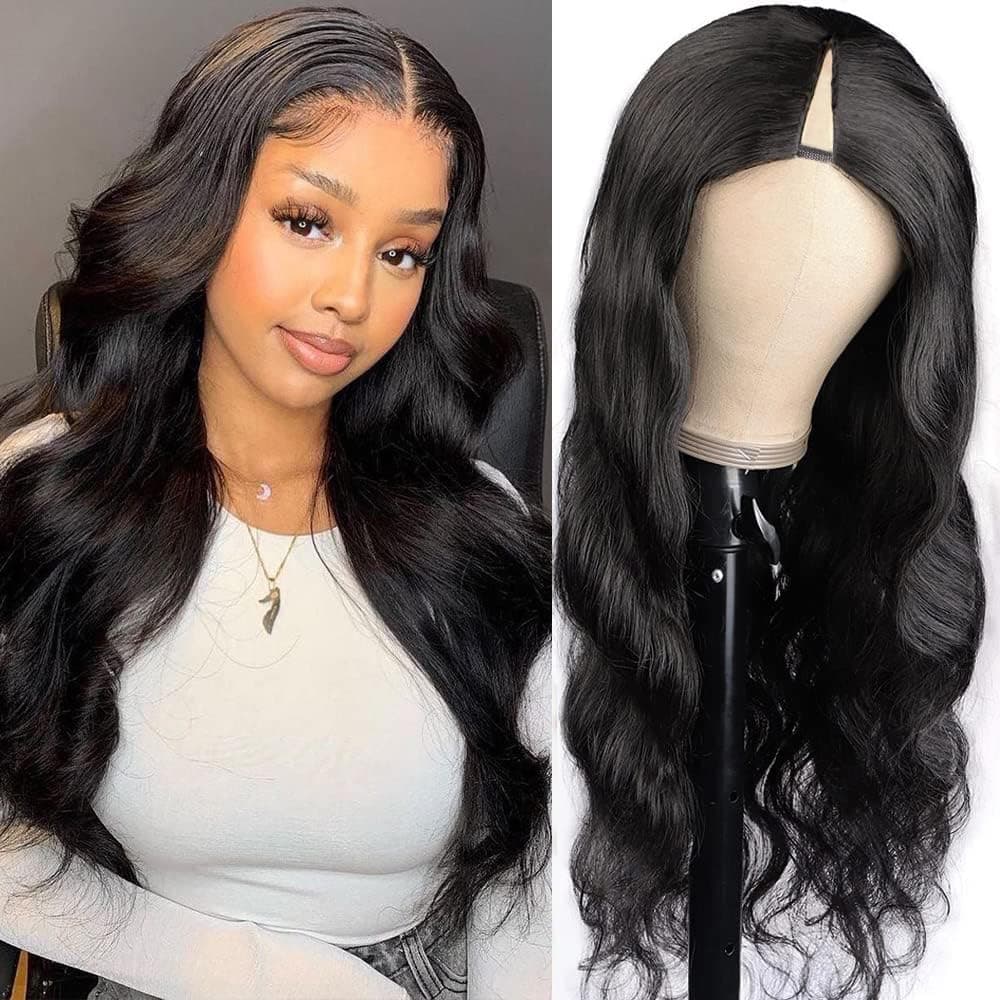 Xagujpo Glueless V Part Wig Human Hair Body Wave for Black Women Upgrade U Part Human Hair Wig 100 Beginner Friendly No Sew In No Glue 180 Density Natural Color 18 inch