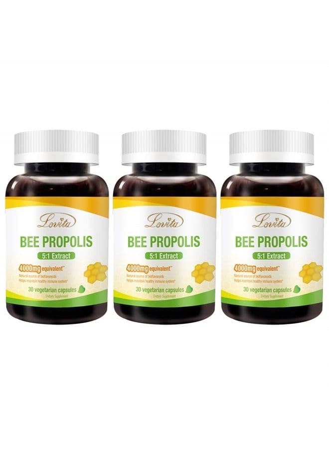 Bee Propolis Capsule 4000mg Equivalent, Immune Support, 5:1 Concentrate, Natural Propolis Extract, 30 Vegetarian Capsules (Pack of 3)