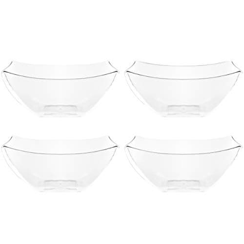 PLASTICPRO Disposable Square Serving Bowls Party Snack or Salad Bowl Plastic Clear or White Pack of 4 8 OUNCE Clear