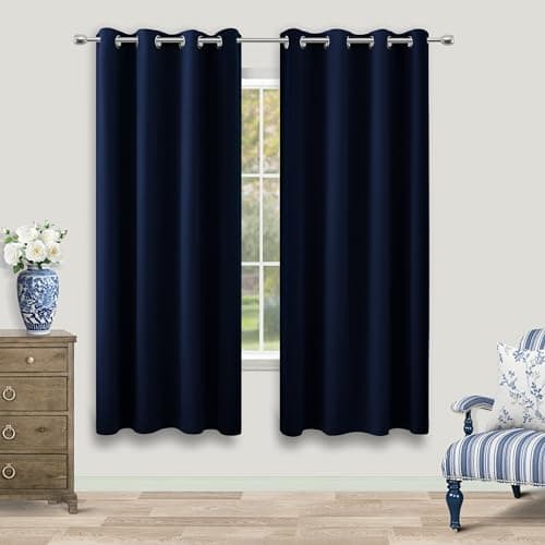 Navy Blue Black Out Curtains 63 Inch Long 2 Panels BurgThermal Insulated Pair Grommet Total Blackout Window Shades Light Blocking Dark Curtains for Living Room Kids Children Boy Bedroom 63 Length