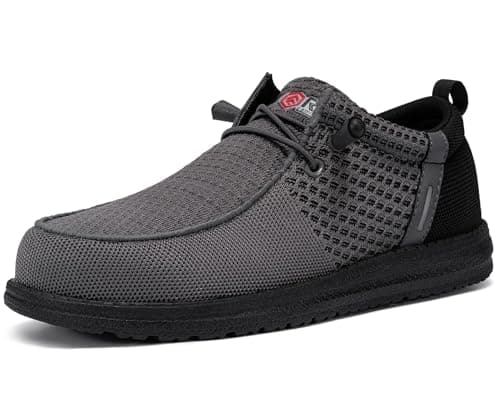 LARNMERN Slip On Steel Toe Shoes Men Lightweight Comfortable Lounging Walking Sneakers Safety Work Steel Toe Loafers (10 Men, Dark Gray)