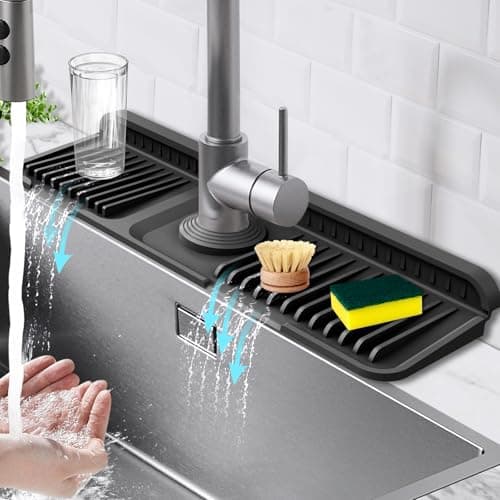 177Inch Kitchen Sink Splash Guard Mat 7 Slope for Fast SelfDraining SnapLock Design Universal Cuttable Silicone