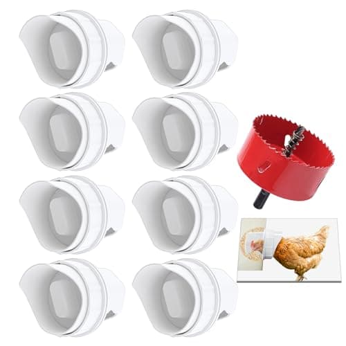 DIY Chicken Feeder Ports Rain Proof Gravity Feed Kits for Buckets, Bins, Troughs and More, 8 Ports
