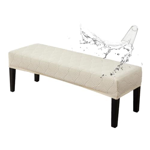 Waterproof Dining Room Bench Covers, Stretch Jacquard Bench Seat Protector Cover, Rectangular Bench Cover for bedrooms, Living Rooms, Kitchens, Removable, Washable (Beige)