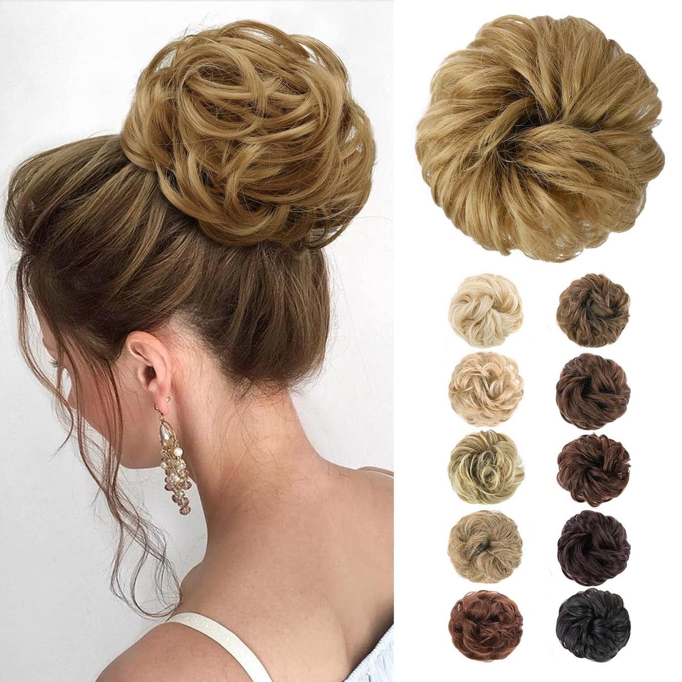 MORICA 1PCS Messy Hair Bun Hair Scrunchies Extension Curly Wavy Messy Bun Hair Synthetic Chignon Hairpieces for Women 2724 Strawberry Blonde Bleach Blonde