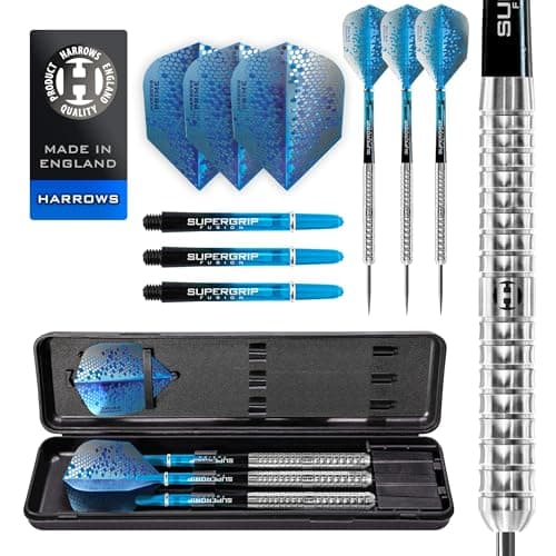 Harrows Pulse 90% Tungsten Steel Tip Darts Set 21g, 22g, 23g, 24g, 25g & 26g - Includes Recessed Curve Grip, Aqua Supergrip Fusion Shafts, Prime Flights & Travel Case (21, Grams)