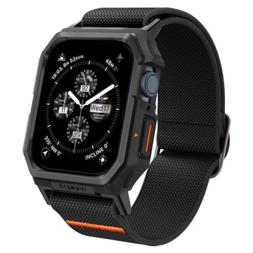 Spigen Lite Fit Pro Designed for Apple Watch Case Band for Series 9/8/7 45mm Durable TPU Cover with Lightweight Fabric Strap - Matte Black