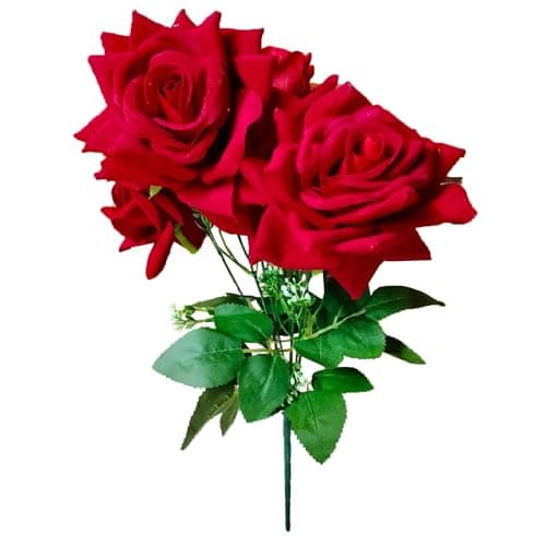 YOGO DECOR Devotion Rose Velvet Artificial Flowers - Red, 7 Flowers (Set of 1 Stick) for Home & Office Decor |Elegant & Durable| Ideal for Hotels, Restaurants or Floral Bouquets Arrangements