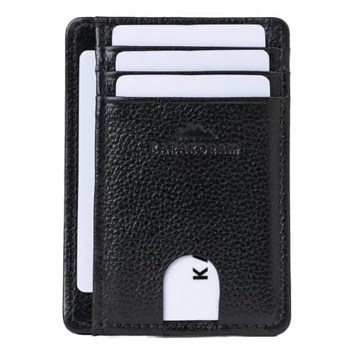 KARAKORAM LEATHER Handcrafted Front Pocket Credit Card Holder with RIFD Blocking Premium Cowhide Artisan Made Slim Leather Wallet Quick Access Thumb Push Slots for Cards and ID Jet Black