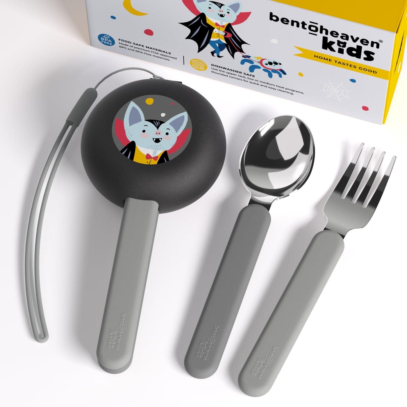 Bentoheaven Kids Travel Utensils with Case FoodGrade Stainless Steel BPAFree Plastic Travel Kid Cutlery Set Dishwasher Safe Fork Spoon Case Reusable Flatware Silverware for Kids Vampire