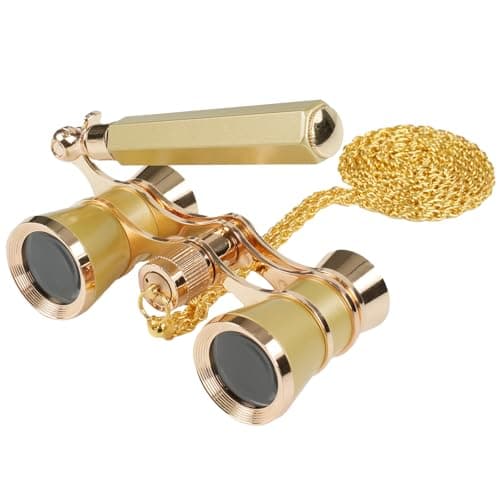 BOSTRON 3X25 Opera Glasses Theater Binoculars Compact with Adjustable Handle & Chain, Portable Vintage Theater Glasses Mini Binoculars for Adults Women Kids for Concerts Opera Houses Cinema, Gold