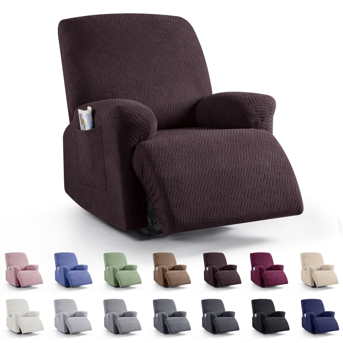 KinCam Recliner Covers Stretch Reclining Chair Covers Recliner Sofa Slipcovers Stripe Jacquard Recliner Couch Covers Furniture Protector Covers for Pet Kid 1 Seater Dark Coffee
