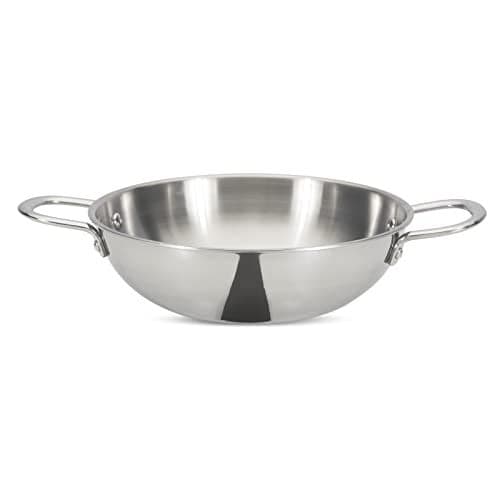 Pigeon Elite Stainless Steel Triply Kadhai 22 cm with Lid, Gas Stove and Induction Compatible for Fast Cooking and Longer Heat Retention, Along with Even Heat Distribution- Silver