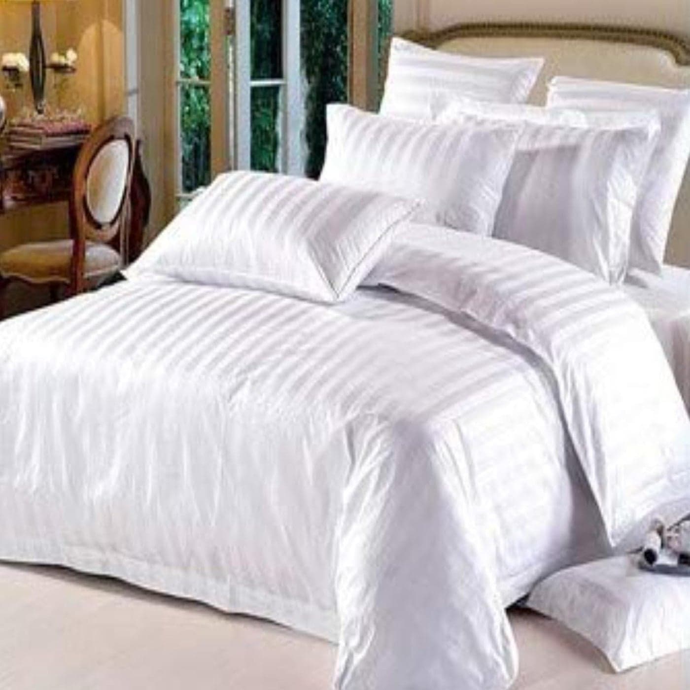 Trance Home Linen Zippered 100 Cotton 400 TC King Size Duvet Cover Quilt Cover Blanket Cover Razai Comforter Cover with 2 Pillow Covers 102 x 110 inch White Stripes