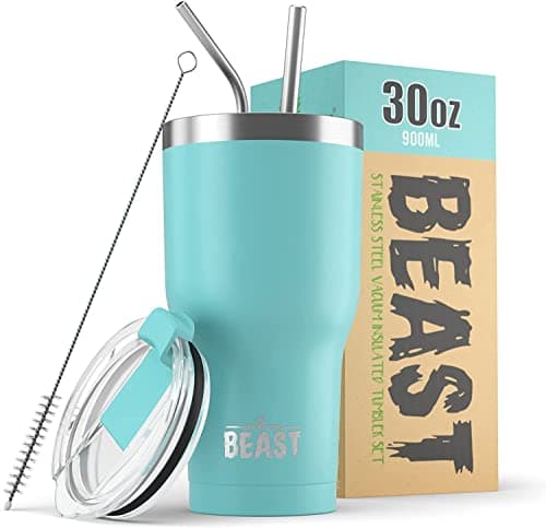 Beast 30 oz Tumbler Stainless Steel Vacuum Insulated Coffee Ice Cup Double Wall Travel Flask Aquamarine Blue