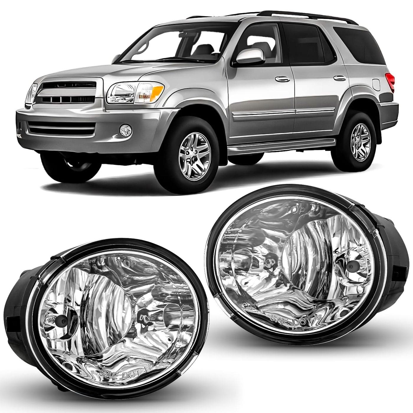 Nilight Fog Lights Assembly Compatible with 2001 2002 2003 2004 2005 2006 2007 Toyota Sequoia 20002006 TundraNOT fit steel front bumper models w9006 12V 51W Bulbs Clear Lens