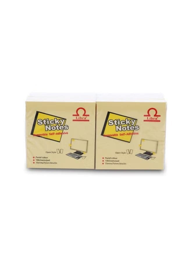 Pack of 2 – Sticky Notes 75x75mm, 100 Sheets Each, Pastel Colors, Self-Adhesive Memo Pads for Office, School & Home Use