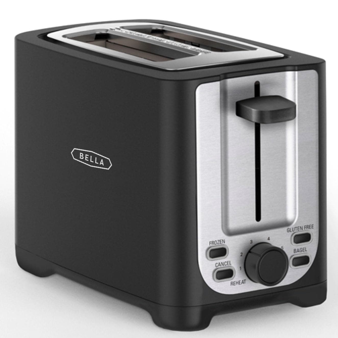 BELLA 2 Slice Toaster with Auto Shut Off Extra Wide Slots Removable Crumb Tray and Cancel Defrost Reheat Function Toast Bread Bagel Waffle Black