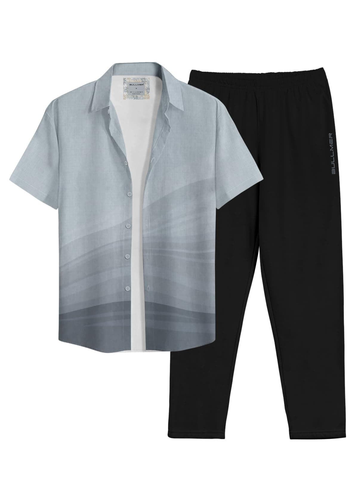 BULLMER Cotton Blend Solid Clothing Set With Trendy Shirt & Pants Co-Ords For Men Blue/Black XXXX-Large