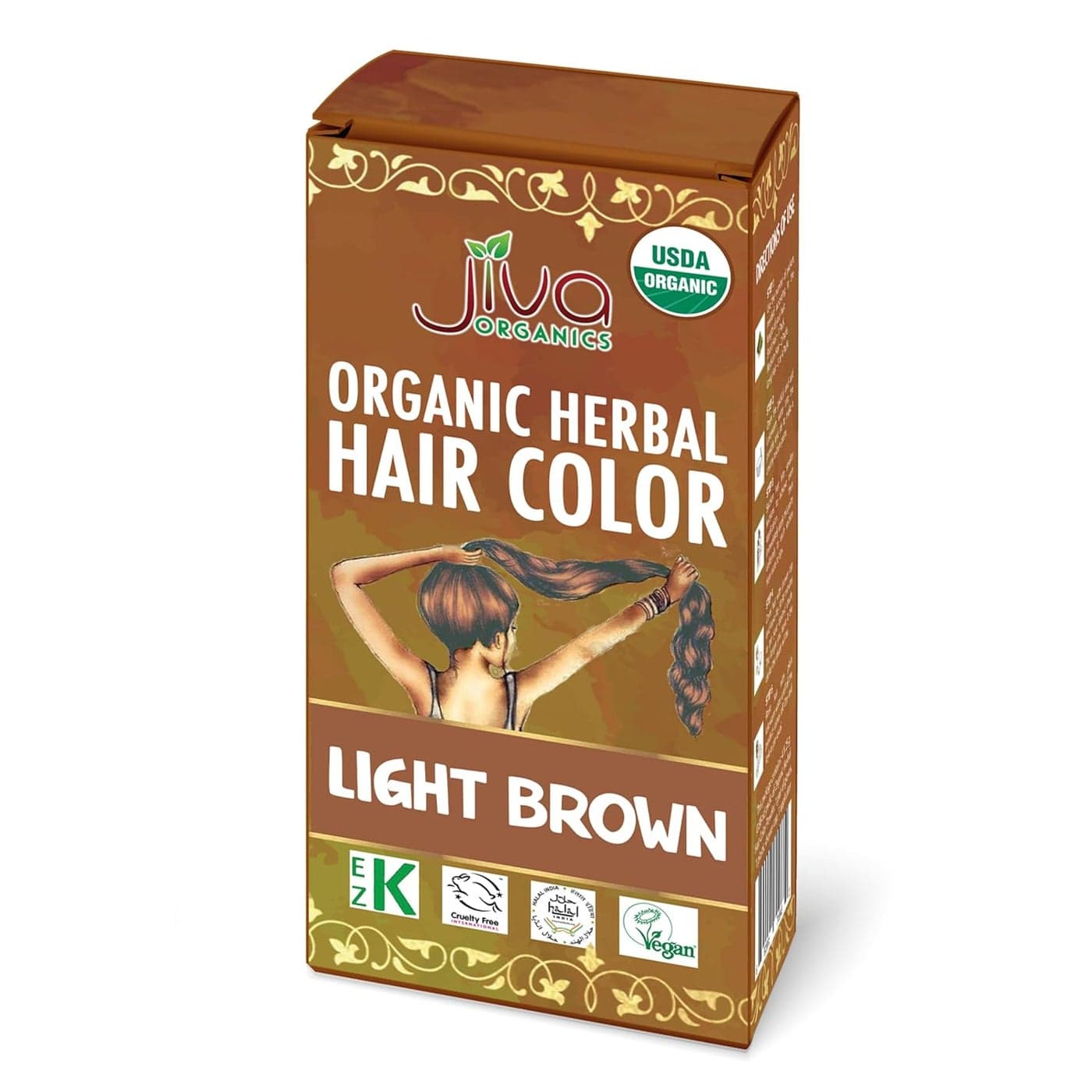 Jiva Organic Light Brown Hair Dye 100 Herbal Hair Color with Cinnamon Henna 100 Pure Certified Organic Natural Hair Colorant NO Chemicals Kosher Vegan Cruelty Free 35 Oz 100g