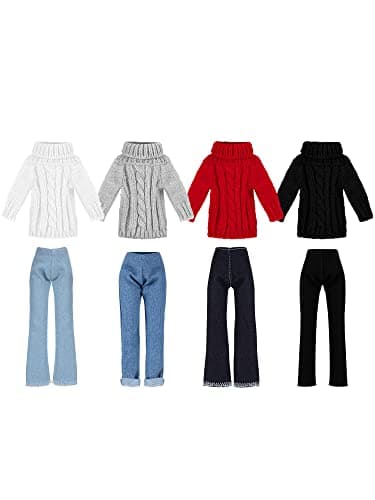 Bencailor 8 Pieces 115 Inch Winter Doll Clothes and Accessories Cotton Winter Sweaters Denim Pant Regular Outfit Clothing for 115 Inch DollMulti Color