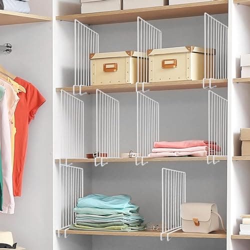 Inditradition Wardrobe Shelf Divider for Books, Cloth Organizer | Wardrobe Closet Shelf Separator | For 10-20 mm Thick Shelf (12.2 x 9.5 Inches, Metal, White) - Pack of 4