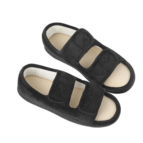 Elderly Diabetic Sandals for Men Women Wide Fit Slippers Non Slip Open Toe Diabetic Edema Swollen Feet Slippers Post-op Surgical Shoes Indoor Breathable Arthritis Footwear (Black 2, US Footwear Size System, Adult, Men, Numeric, Wide, 10)