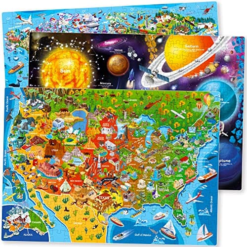 QUOKKA Puzzles for Adults 500 Pieces 3 Set Floor Puzzles for Adults Learning Map of The United States World Space Educational Games Toys for 15 Year Old Boys and Girls