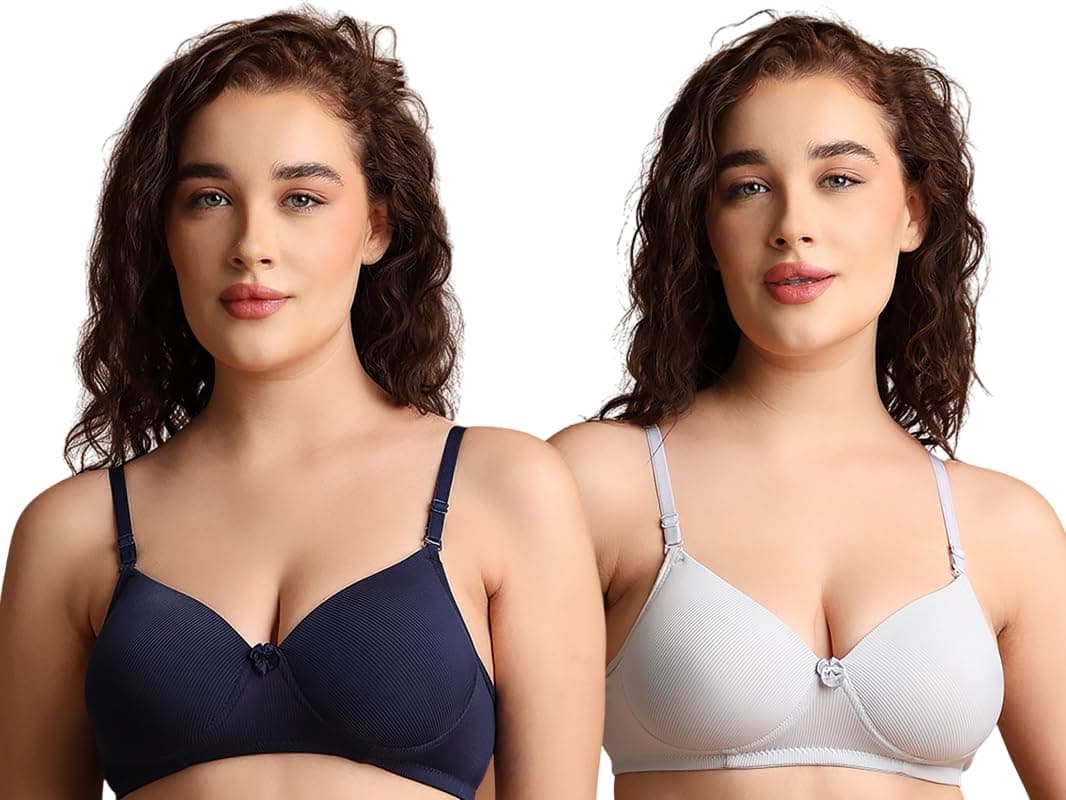 Celary Bra for Woman|| Lycra Padded Non Wired ||Full Coverage ||Bra for Women Padded|| Comfortable Bra for Daily use || Pack of 2 Grey,Blue