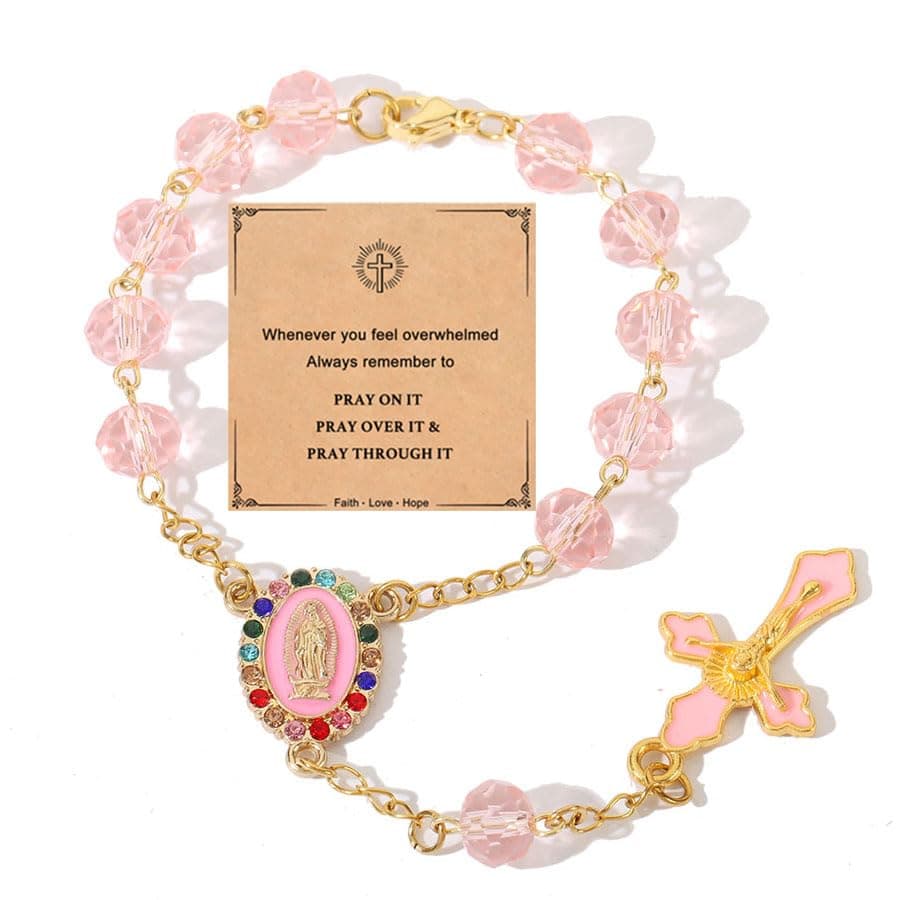 Car Mirror Hanging AccessoriesCar Rosary for Mirror HangingCatholic Religious Gifts for Women MenWedding Favors Baptism First Communion Gifts for Guest Pink