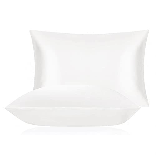 DISANGNI 100 Mulberry Silk Silk Pillowcase Used for Hair and Skin Envelope Type Silk on one Side and Tencel on The Other Side Count 600 1pc White Queen50x75cm