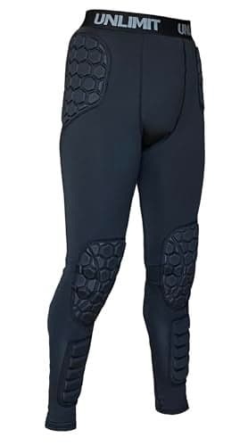 Unlimit Soccer Goalie Pants Padded Goalkeeper Pants Compression Pants with Knee Pads Hip Pads Shin PadsMediumBlack